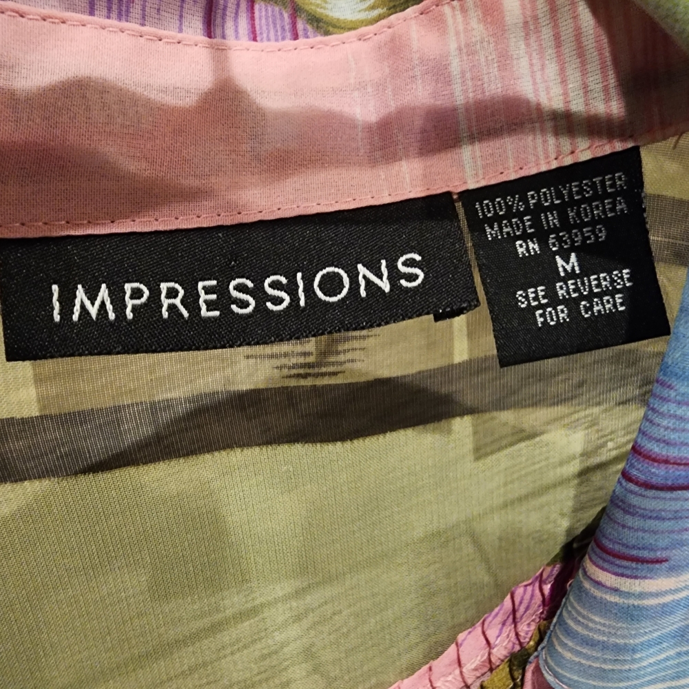 Vintage Impressions Womens 2 Piece Sheer Floral Blouse W/Tank Size M Long Sleeve - Picture 4 of 11